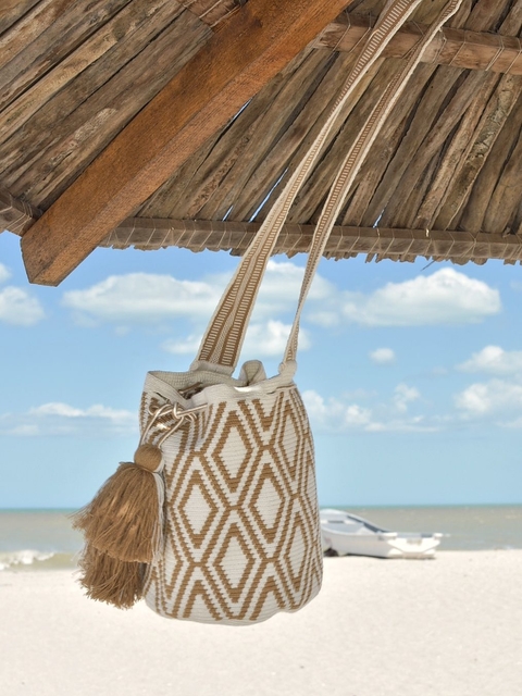 Mochila Wayuú L White Kakhi