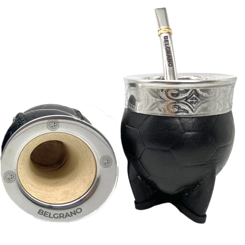 MATE IMPERIAL BELGRANO DE CORDOBA GAJOS CUERO CON BOMBILLA ACERO GRABADA GRATIS