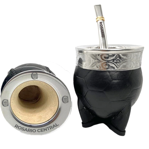 MATE IMPERIAL ROSARIO CENTRAL GAJOS CUERO CON BOMBILLA ACERO GRABADA GRATIS