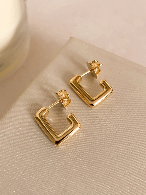 Argola Quadrada Banho Ouro 18K