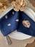 Navy Napkin with Beige Small Leaves embroidery - Pistacchio Home