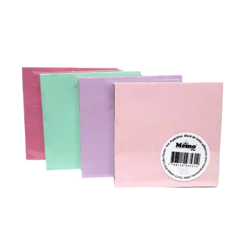BLOCK NOTAS ADHESIVAS SEMI TRANSPARENTES MEMOFIX 75X75 X 200 HOJAS 4 COLORES ALEATORIOS