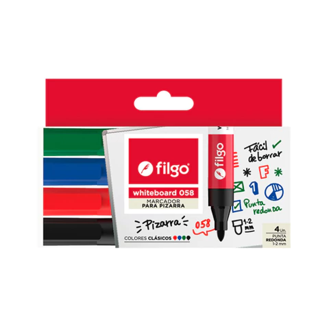 MARCADOR FILGO PARA PIZARRA PUNTA REDONDA 1-2MM X4 CLASICO