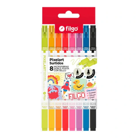 MICROFIBRA FILGO DOBLE PUNTA CON SELLO - PIXEL SURTIDOS X8