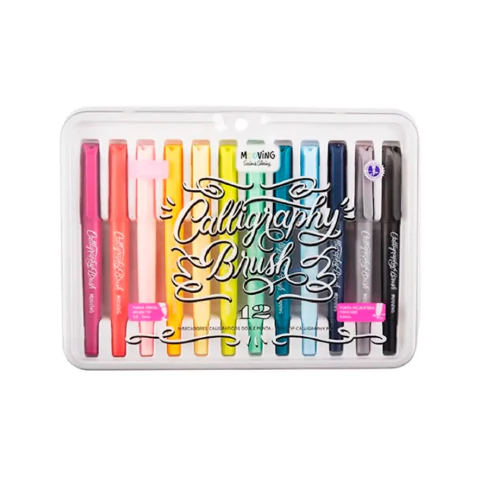 MARCADOR MOOVING CALLIGRAPHY BRUSH - DOBLE PUNTA PINCEL Y MICROFIBRA - X 12 - comprar online