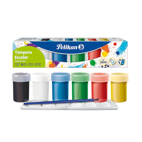 TÉMPERA ESCOLAR PELIKAN X6 + PINCEL + PALETA