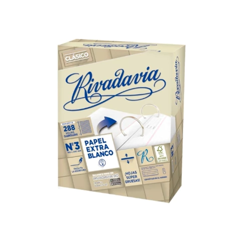 REPUESTO RIVADAVIA ESCOLAR N°3 288 HOJAS CUADRICULADAS SIN BANDA - comprar online
