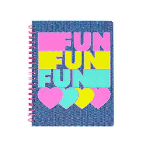 CUADERNO MOOVING RAYADO TAPA DURA - QUITAPESARES FUN FUN FUN - 16X21 80 HOJAS