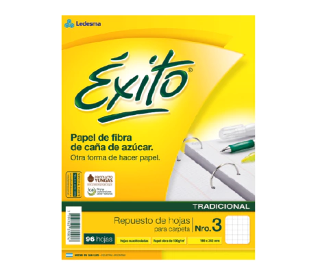 REPUESTO ÉXITO ESCOLAR N°3 96 HOJAS CUADRICULADAS