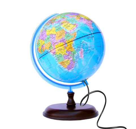 GLOBO TERRÁQUEO POLÍTICO GLOTER CON LUZ Y BASE DE MADERA 25CM