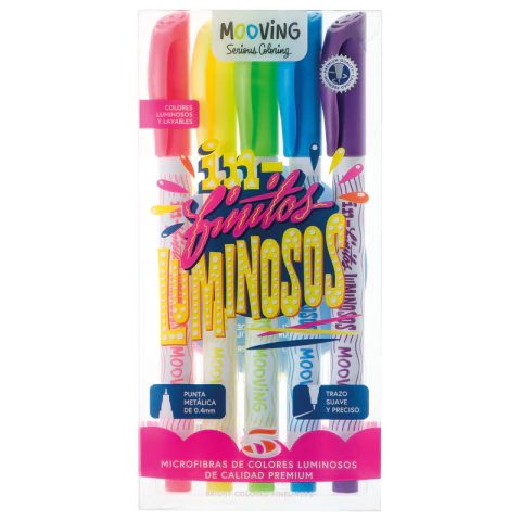 MICROFIBRA MOOVING COLORES LUMINOSOS PUNTA METÁLICA 0.4MM X 5