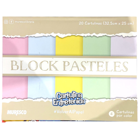 BLOCK MURESCO N°5 CARTULINA ENTRETENIDA PASTELES LISOS X 20 HOJAS