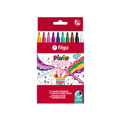 MARCADOR FILGO PINTO ESCOLAR 2220 BORRABLES PUNTA CÓNICA X 10