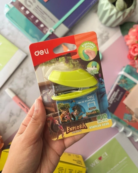 Kit Mini Abrochadora Explora + Broches Verde Manzana - DELI