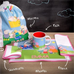 COMBO Taza plástica + Mantel + Servilleta + Toalla + Mochila - comprar online