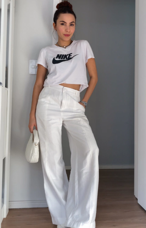 Calça Reta Visco Off White