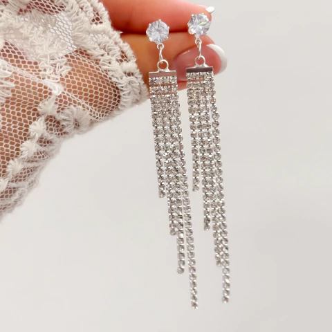 Aros lluvia strass plateado y cubic F