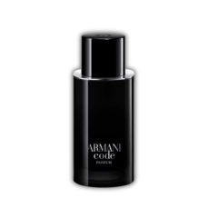 Frasco de perfume Armani Code Parfum Giorgio Armani 75ml, com design sofisticado e elegante.