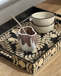 Mate Tallado Madera & Blanco Preventa en internet