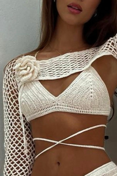 Top Cortininha Crochê Noronha Cor Off White - 1017 Pronta Entrega