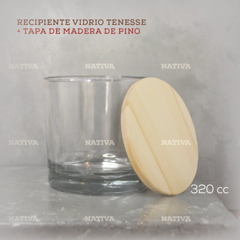 Recipiente VIDRIO Tennesse 320 cc con TAPA de madera de PINO - comprar online