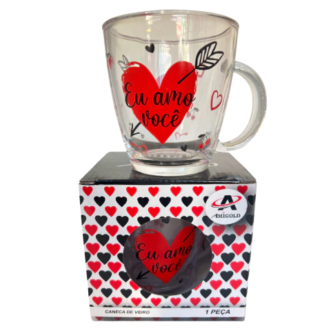 Caneca de Vidro 300ml Eu Amo Você