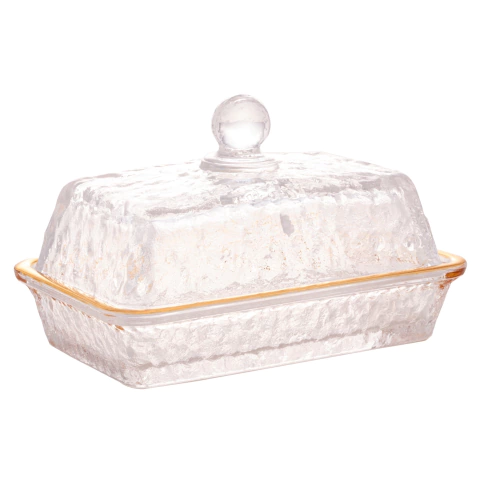 Manteigueira Cristal Martelada Fio de Ouro c/ Tampa Petra