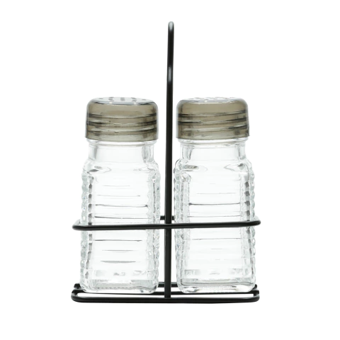 Saleiro e Pimenteiro Borossilicato c/ Suporte de Metal Preto 70ML