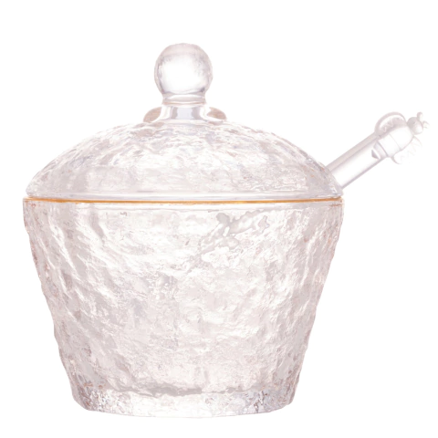 Meleira de Cristal Martelada Fio de Ouro c/ Colher e Tampa Petra