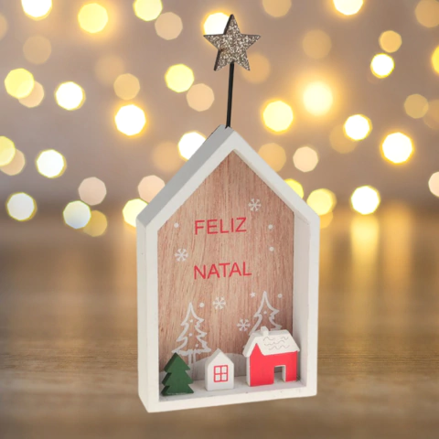 Enfeite casinha madeira 16cm - Natal