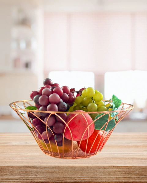 Fruteira Cesta Aramada Modelo Com Acabamento Multiuso Rose Gold - comprar online