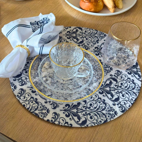 Capa Sousplat Damasco Azul – Sofisticação para sua Mesa Posta - comprar online