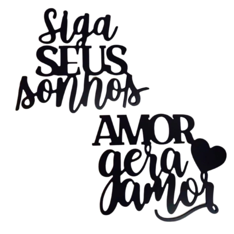 Plaquinha MDF Enfeite Madeira Preto - Amor gera amor - Siga seus sonhos - comprar online