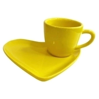 Xícara Chá e Café com Pires de Coração em Cêramica para Mesa Posta e Decoração