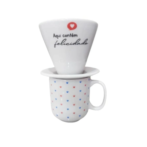 Coador de Café Aqui tem felicidade c/ Caneca