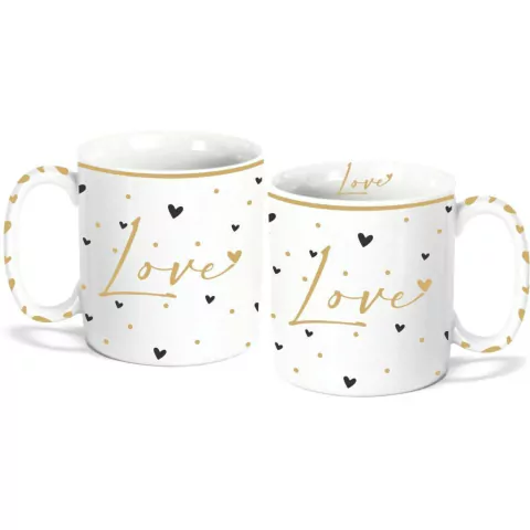 Caneca Porcelana Cerâmica Love Dourado Louça lisa Para Café Leite Chá