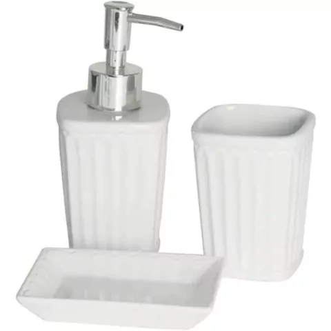 Kit pra Banheiro Branco e Prata 3-pç