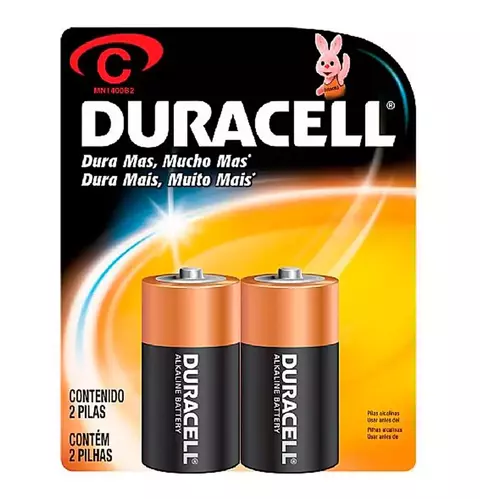 Pilha Duracell Média Tamanho C 1,5v Alcalina - Cartela Com 2