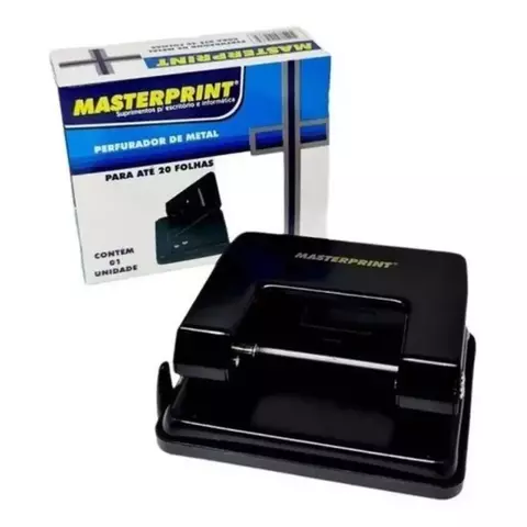 Perfurador Furador Papel C/ Margeador 20 Folhas Masterprint Cor Preto