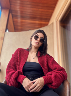 Cardigan Tricot Vermelho Cherry
