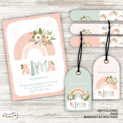 Kit Imprimible Arcoiris Nórdico con Flores