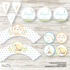 Kit Imprimible Bosque Acuarela en celeste - comprar online