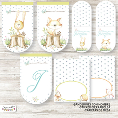 Kit Imprimible Bosque Acuarela en celeste - Imprimibles