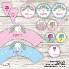 Kit Imprimible Barbie arcoiris con glitter