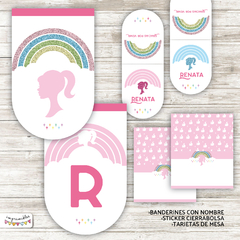 Kit Imprimible Barbie arcoiris con glitter