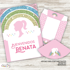 Kit Imprimible Barbie arcoiris con glitter
