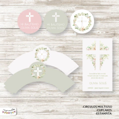 Kit imprimible Bautismo o Comunión con flores - comprar online