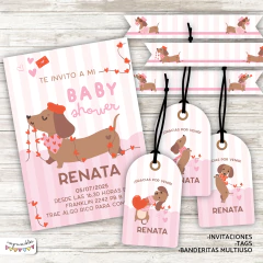 Kit Imprimible Perrita salchicha Baby Shower - comprar online