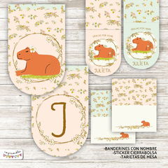 Kit Imprimible Carpinchos - Capibaras con flores - Imprimibles