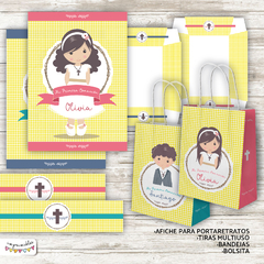 Kit Primera Comunión - cuadritos vichy en amarillo